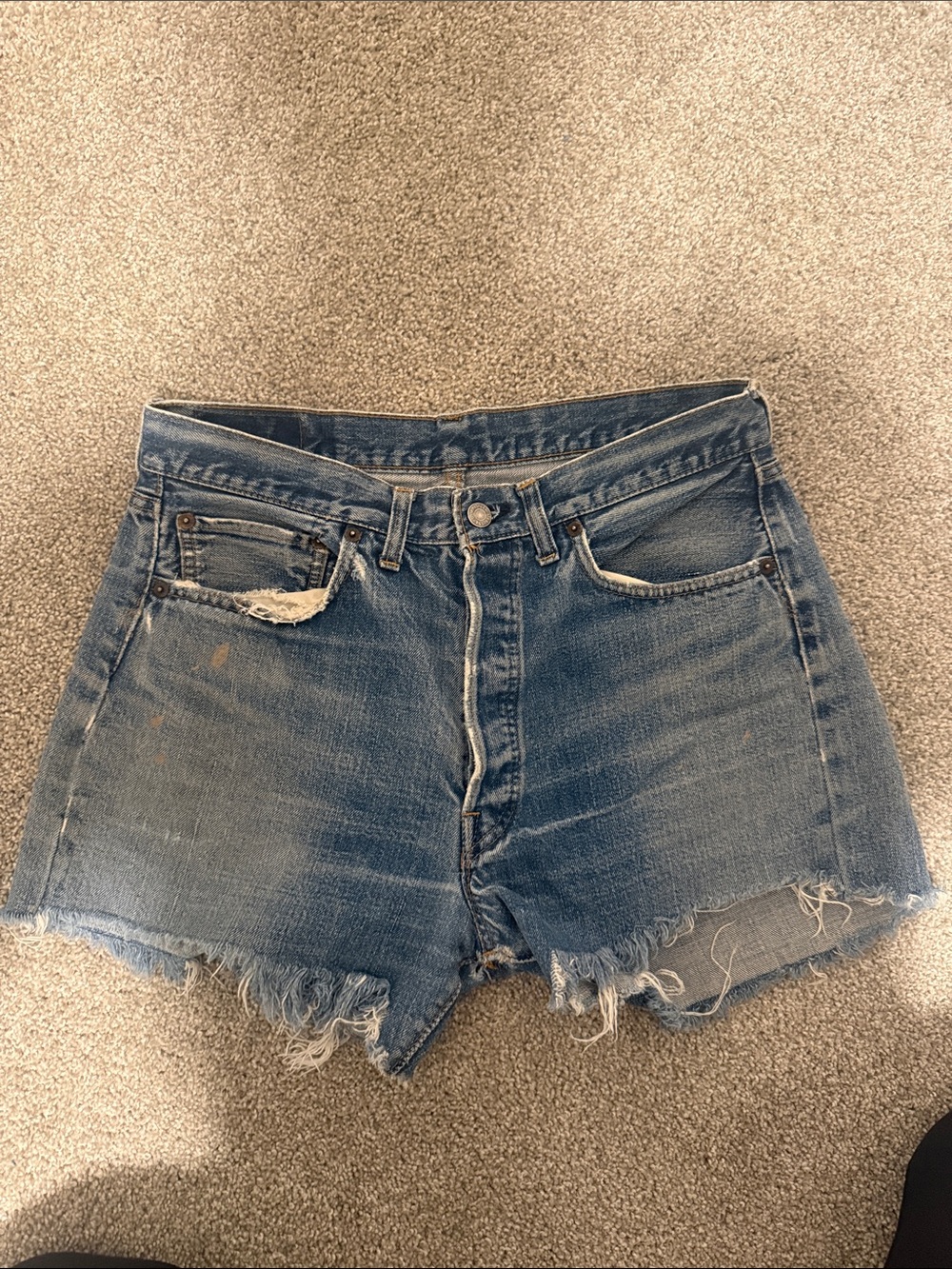 Classic Distressed Blue Denim Cutoff Shorts